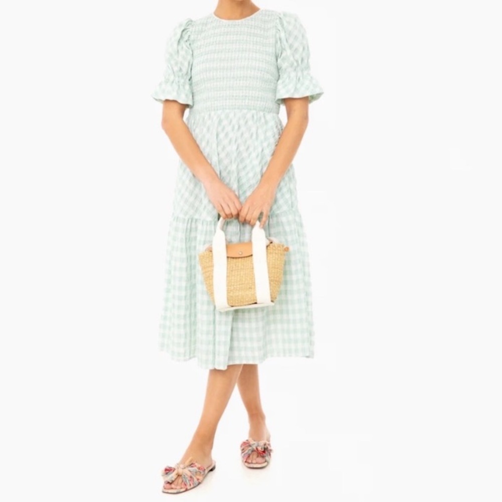 Tuckernuck Mint Gingham Smocked Midi Dress